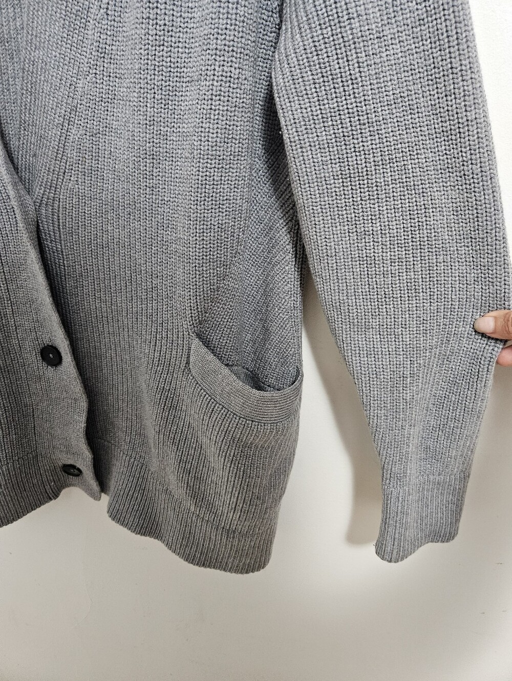 Everlane The Chunky Wool Cardigan Sz L Grey V-Neck Button Front Patch Pockets - Picture 6 of 9